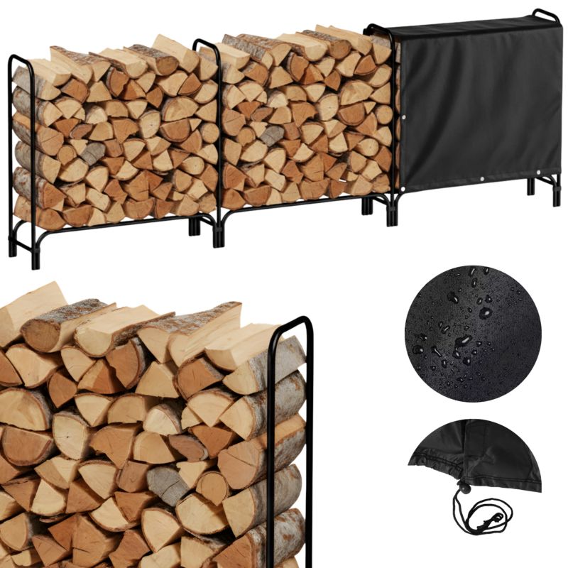 Stojak na drewno kominkowe Bauhus 360cm z pokrowcem na drewno opałowe metalowy wiata 1 szt.