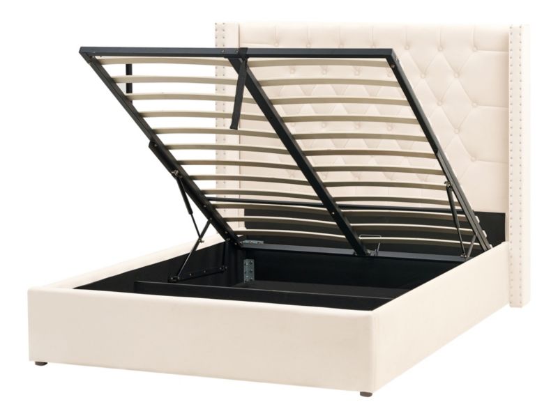 Łóżko ze schowkiem Lubbon 140 x 200 cm Welur Złamana biel 1 szt.