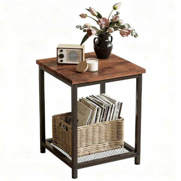 Stolik kawowy Rebiko kwadratowy boczny z półką retro vintage 55 cm 1 szt.