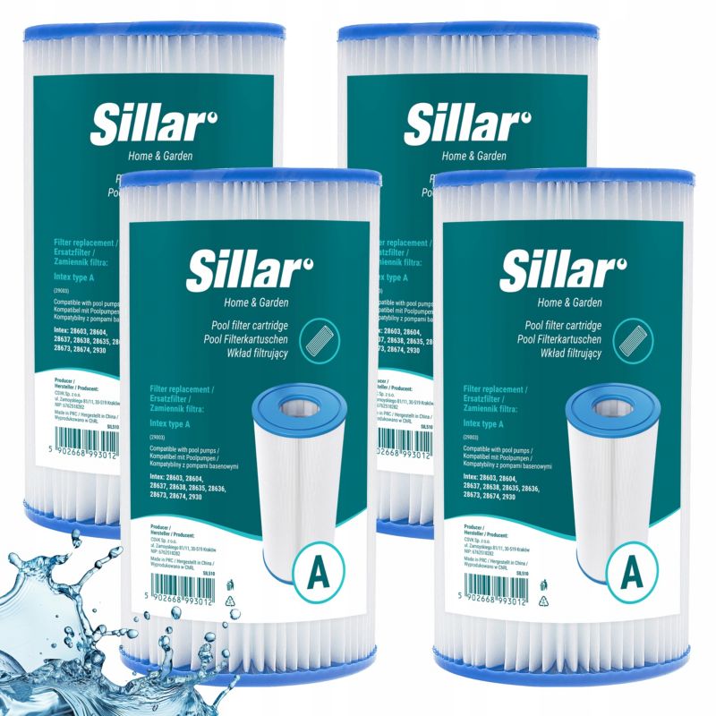Filtr do basenu, jacuzzi, Sillar, zamiennik, do pomp basenowych Intex typ A C 29003, Bestway typ III, 4szt