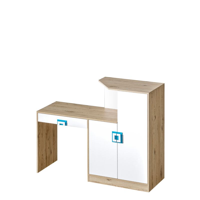 Biurko-komoda MIRJAN 24 Nico 11 dąb jasny + biały / turkus 1 szt.