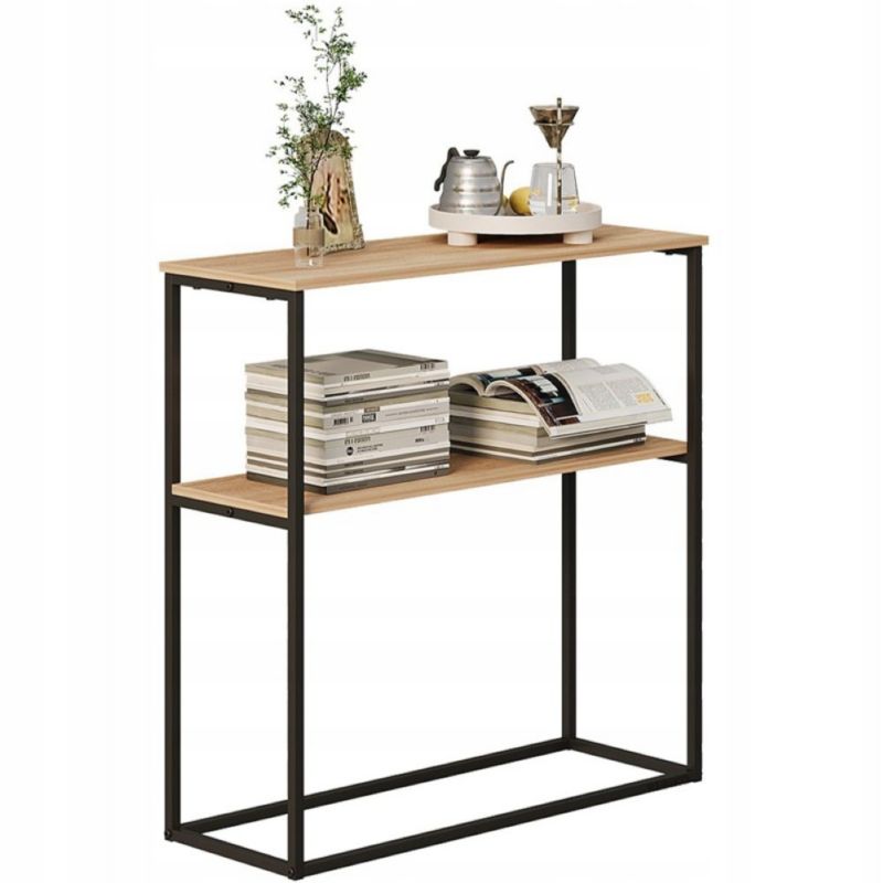 Stolik Rebiko boczny konsola jasny brąz do przedpokoju półka prostokątna wysoka 90 1 szt