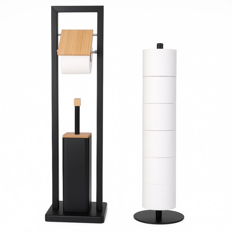 Zestaw łazienkowy Yoka Home stojak z uchwytem na papier i szczotką WC stojak na zapasowy papier toaletowy czarny loft - 1 szt.