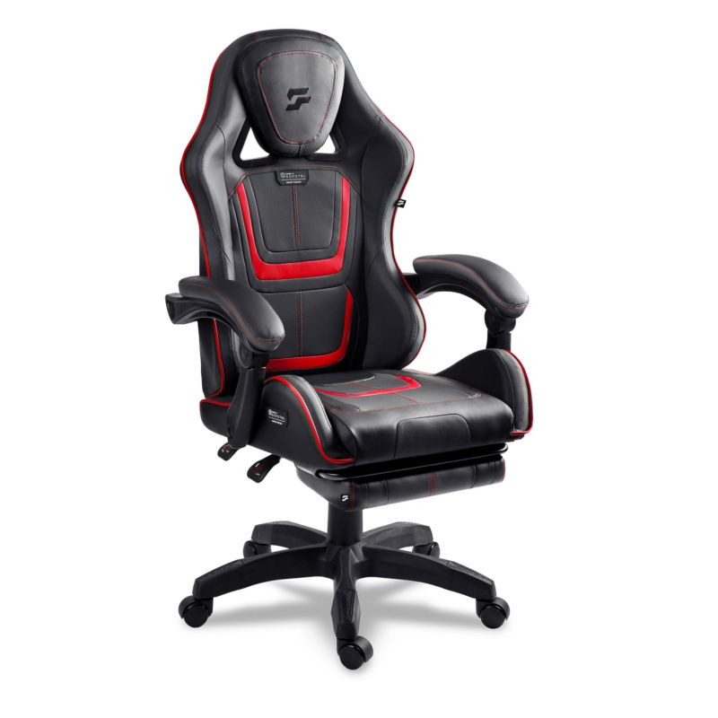 Fotel gamingowy obrotowy Sofotel Specter dla gracza podnóżek czarno-czerwony 1 szt.