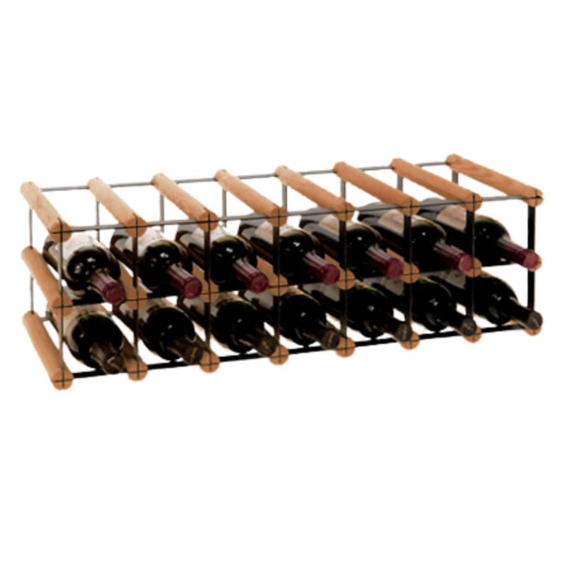 Stojak na wino MODO24 na butelki PET szafka wąski eko na 14 butelek czarny metal drewno brązowe 1 szt.