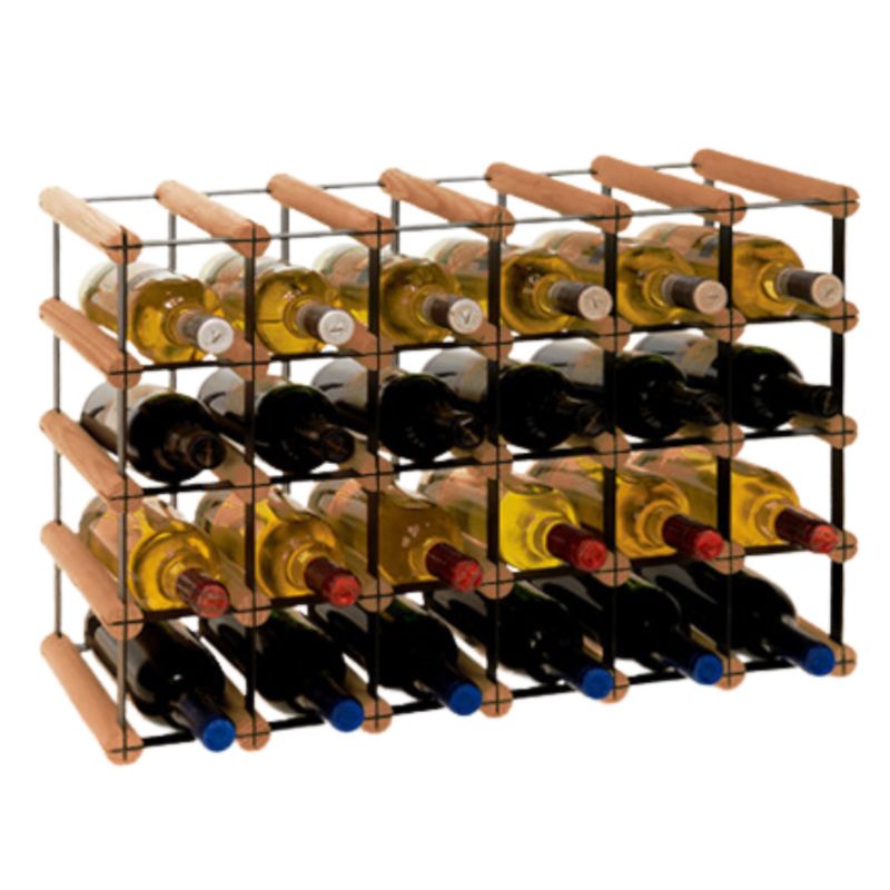 Stojak na wino MODO24 na butelki PET szafka trwały eko na 24 butelki czarny metal drewno brązowe 1 szt.
