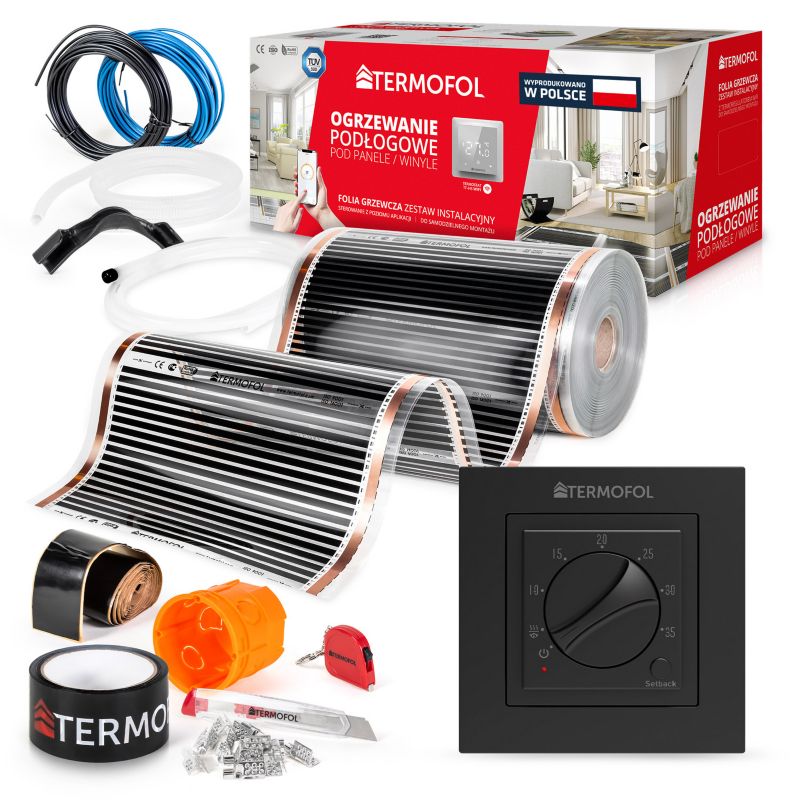 ZESTAW Folia Grzewcza TERMOFOL na podczerwień szer. 50cm moc 140W 24m² +TF-H3 BLACK 1kpl