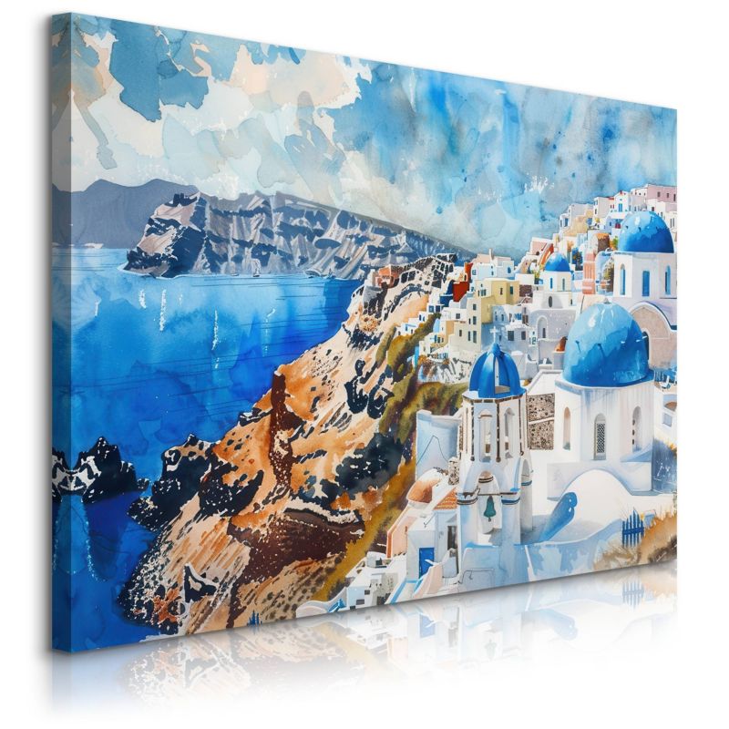 Obraz Muralo Krajobraz Santorini Grecja Akwarele Morze 120x80 cm 1 szt.