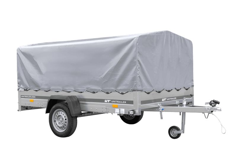 Przyczepka samochodowa jednoosiowa Unitrailer na resorach 264x150 GARDEN 265/R KIPP ze stelażem H-800 i pokrowcem szarym 1 szt.