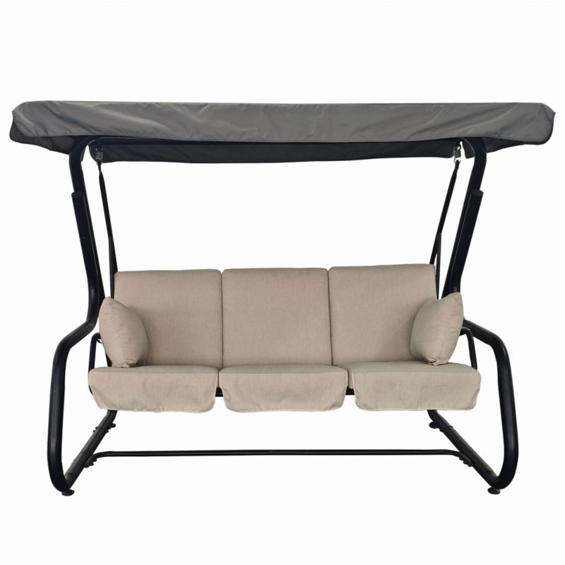 Huśtawka ogrodowa Mirpol z rozkładanym siedziskiem duża beżowa, moskitiera 1 szt.