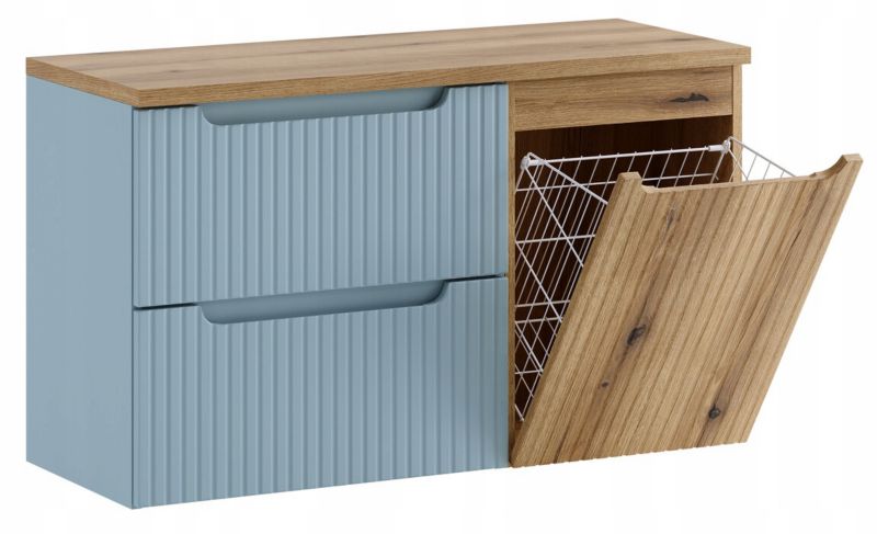 Szafka łazienkowa Furnidea 100 cm denim z koszem i blatem dąb Coast Evoke Nova 1 szt.