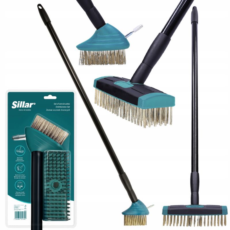Szczotka druciana, Sillar, do czyszczenia fug, kostki brukowej, teleskopowa, 2szt