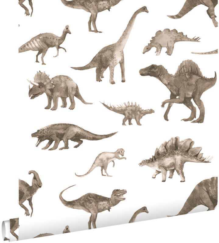 Tapeta ESTAhome dinozaury ciemny beż 50 x 900 cm - 1 rol.