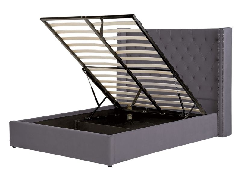 Łóżko z pojemnikiem welurowe 140 x 200 cm szare Lubbon 1 szt.