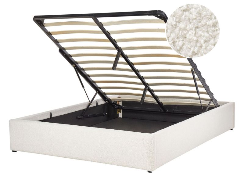 Łóżko z pojemnikiem Boucle Dinan 140 x 200 cm Złamana biel 1 szt.