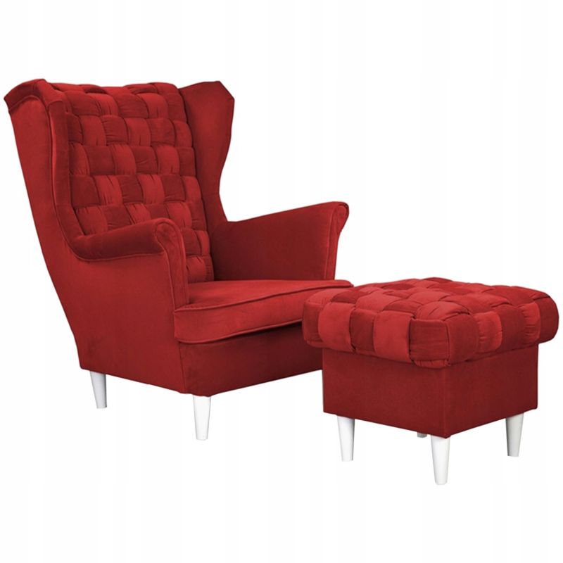 Fotel uszak do salonu z podnóżkiem Family Meble Carol czerwony 1szt