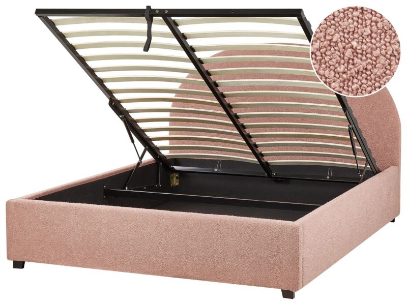 Łóżko ze schowkiem Vaucluse 140 x 200 cm Boucle Pastelowy róż 1 szt.