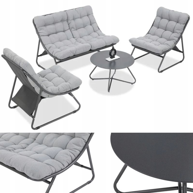 Zestaw Mebli Ogrodowy VISTA CAFFE Stolik Fotel na Taras Ogród szary 1 szt