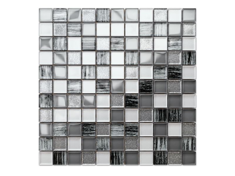 Mozaika szklana Ilcom srebrna biała perła szara zebra mix 30 x 30 cm 1 szt.