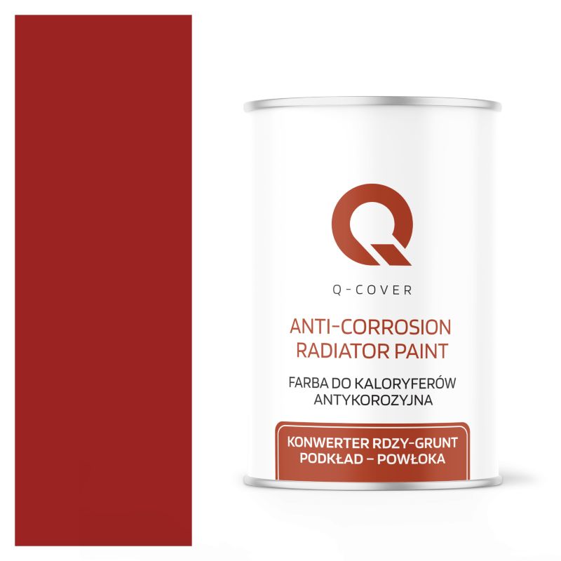 Farba do Kaloryferów Antykorozyjna Q-Cover Czerwony karminowy RAL3002 Wysoki Połysk 1L