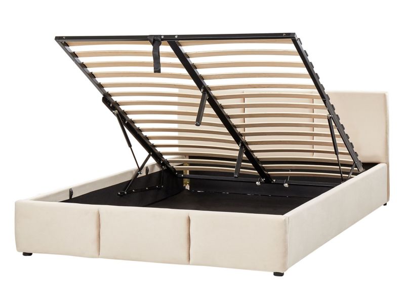 Łóżko z pojemnikiem welurowe 140 x 200 cm jasnobeżowe Bousse 1 szt.