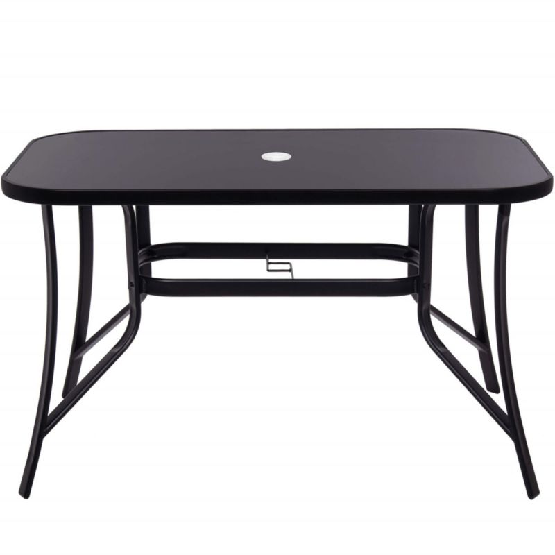 Stół ogrodowy metalowy Springos 120x70cm stolik na balkon prostokątny blat z szkła hartowanego czarny 1 szt.