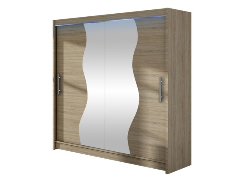 Szafa MIRJAN 24 z drzwiami przesuwnymi Begas z oświetleniem RGB dąb sonoma/lustro 1 szt.