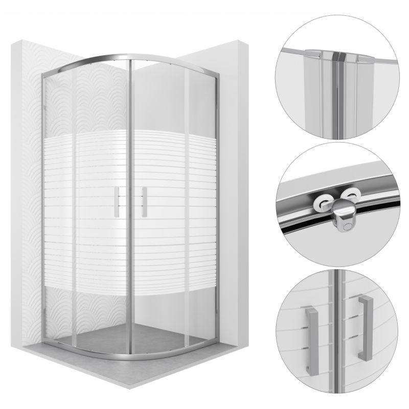 Kabina prysznicowa 90x90 półokrągła przesuwna z pasami WELES SEVANTE chrom 1 szt.