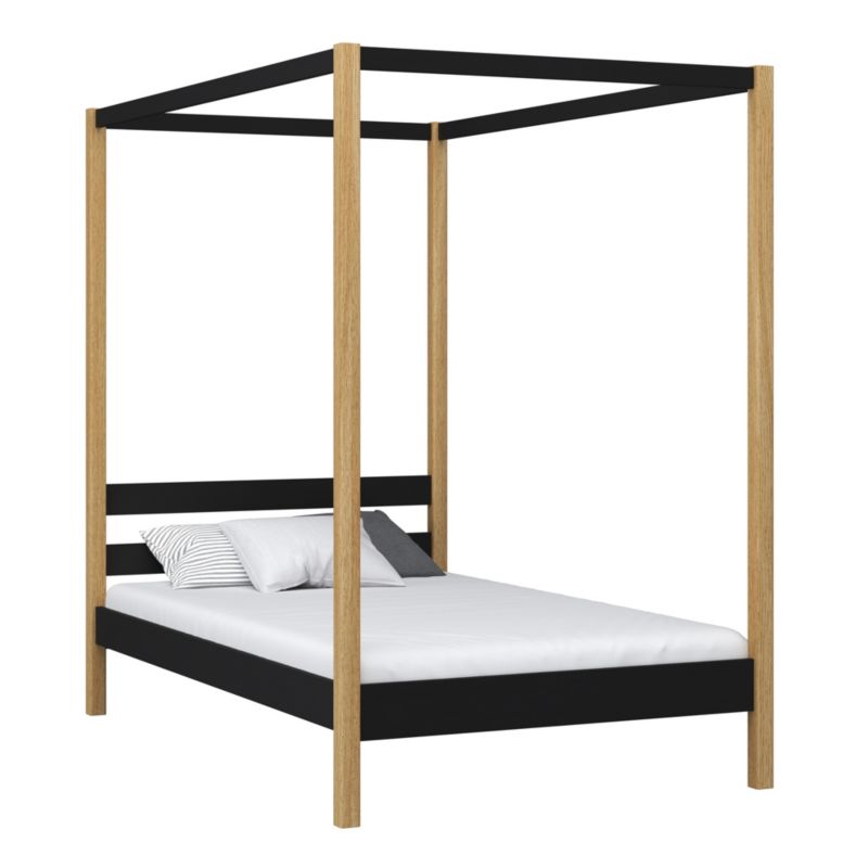 Drewniane łóżko N-WOOD pojedyncze z baldachimem N01 czarno dębowy 80x180 1szt.