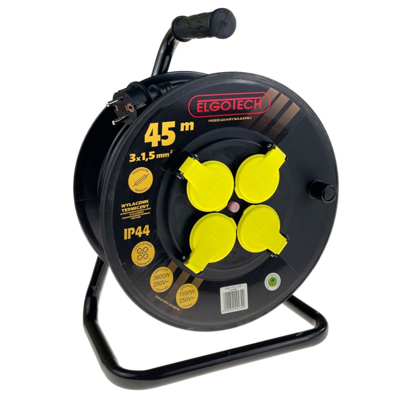 Przedłużacz bębnowy Elgotech z uziemieniem 4 gniazda 3 x 1,5 mm2 45 m