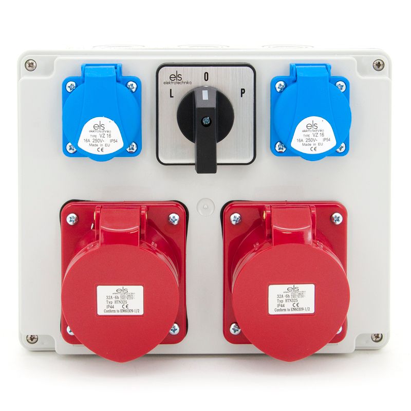 Rozdzielnica elektryczna ELS Elektrotechnika N202LP 2x32A/5P 2x230V GS, wyłącznik L-0-P, obudowa IP65, na budowę, 1 szt.
