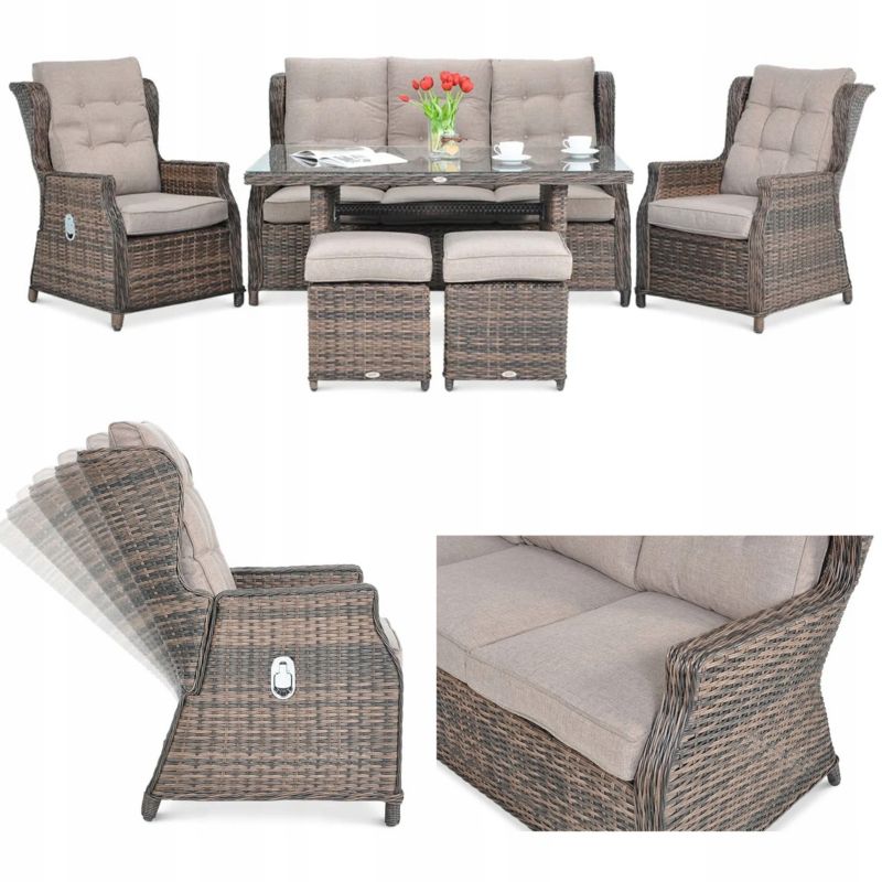 Zestaw Mebli Ogrodowych Technorattan BALTIMORE Stół Fotel na Taras brąz 1 szt