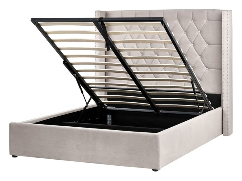 Łóżko z pojemnikiem Welur Lubbon 140 x 200 cm Beżowoszary 1 szt.