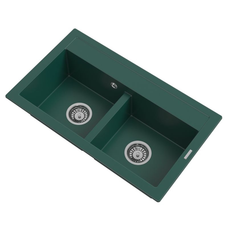 Zlewozmywak Granitowy Dwukomorowy Granitan Butelkowa Zieleń Zlew Duet Syfon Złoty 1 kpl.