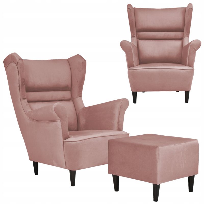 Fotel uszak do salonu z podnóżkiem Family Meble Zoja różowy 1szt