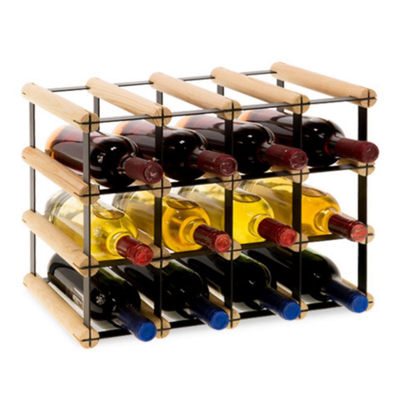 Loftowy stojak na wino MODO24 na butelki PET ekologiczny trwały na 12 butelek czarny metal drewno naturalne 1 szt.