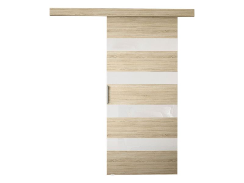 Drzwi przesuwne wewnętrzne MIRJAN 24 Rubi V 70 + samodomykacz dąb sonoma + biały lacobel 1 kpl.