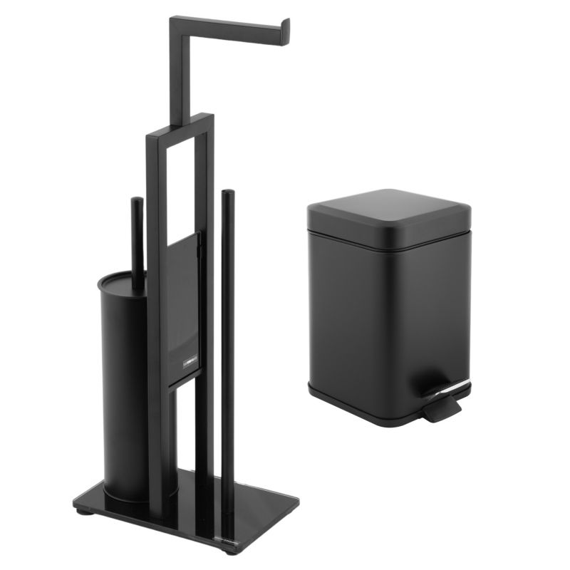 Zestaw łazienkowy Yoka Home czarny stojak na szczotkę WC i papier toaletowy kosz na śmieci loft - Yoka