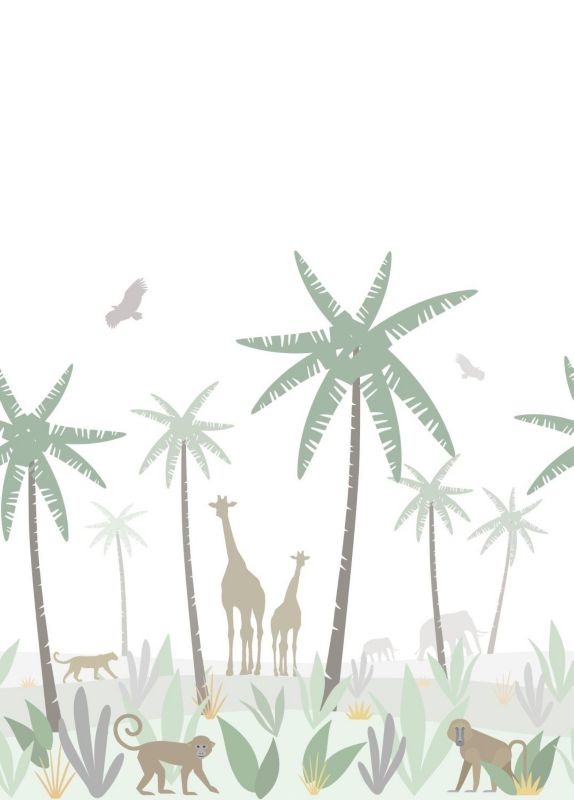 fototapeta ESTAhome zwierzęta dżungli zielonym,szarymIbrązowym 200 x 279 cm - 1 rol.