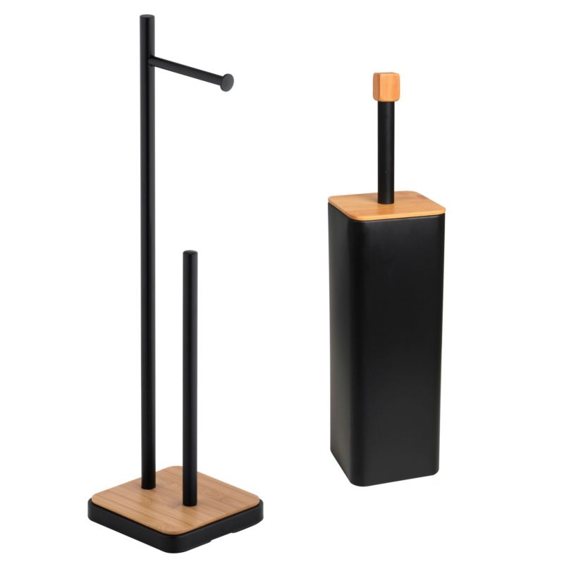 Zestaw łazienkowy Yoka Home 2-elementowy - stojak na papier i szczotka WC - czarny bambus - 1 szt.