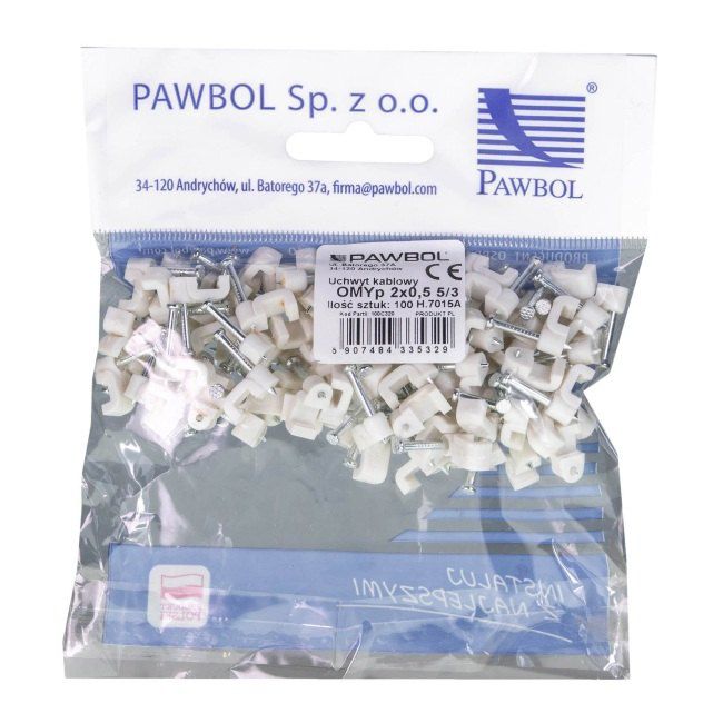 Uchwyty kablowe płaskie Eglotech 2 x 0,5 mm białe 100 szt.
