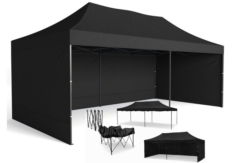 Namiot Handlowy 3x6 Mocne Namioty 50 kg Pawilon ekspresowy ogrodowy targowy składany automatyczny imprezowy Czarny 1 szt.