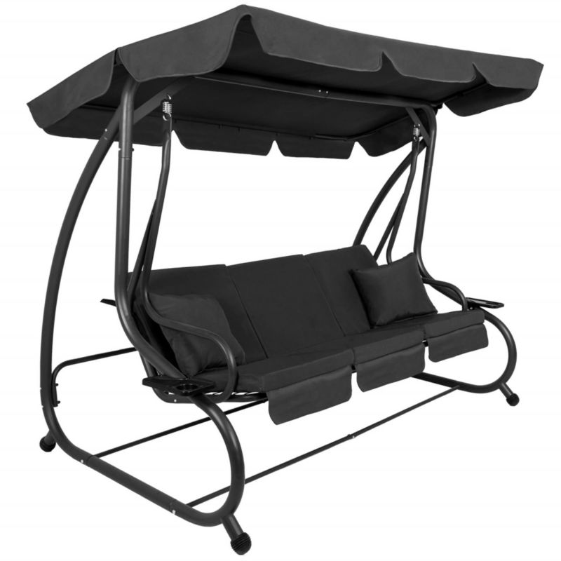 Huśtawka ogrodowa Springos 3-osobowa z daszkiem szara 1 szt.