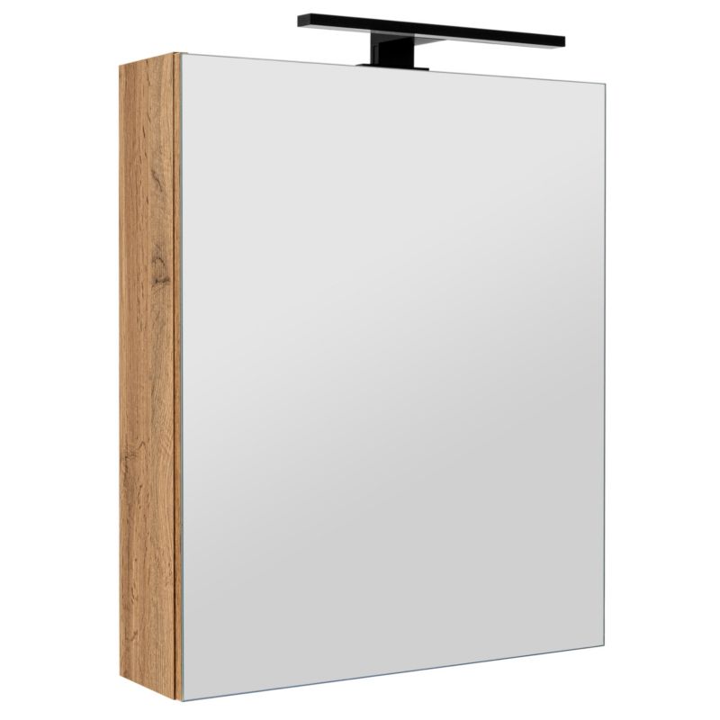 Szafka łazienkowa z lustrem MyFurni, 50 cm, dąb wotan, oświetlenie LED, wisząca, lustrzana, 1 kpl.