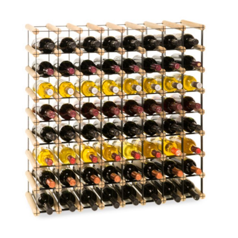 Stojak na wino MODO24 na butelki PET szafka wielki eko na 64 butelki czarny metal drewno naturalne 1 szt.