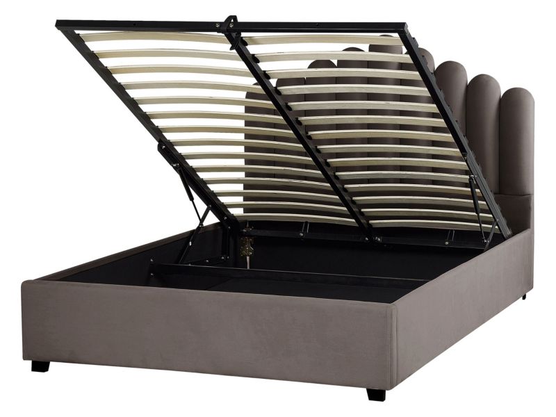 Łóżko z pojemnikiem welurowe 140 x 200 cm beżowoszare Vincennes 1 szt.