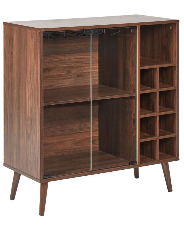 Szafka z półką na wino ze szklaną gablotą ciemne drewno Tullamore 1 szt.