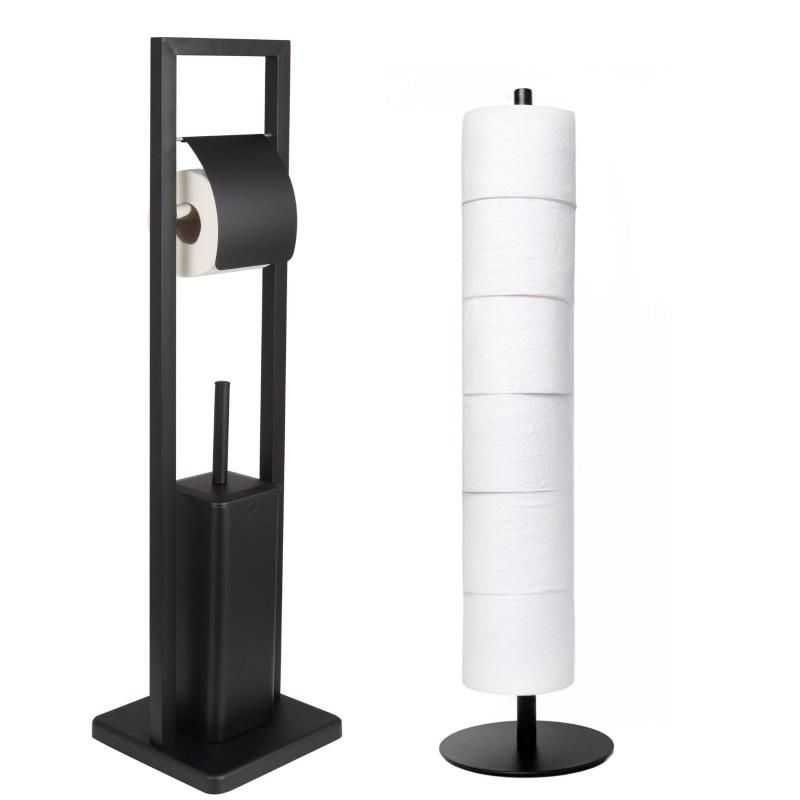 Zestaw łazienkowy Yoka Home stojak z uchwytem na papier i szczotką WC stojak na zapasowy papier toaletowy czarny loft - 1 szt.