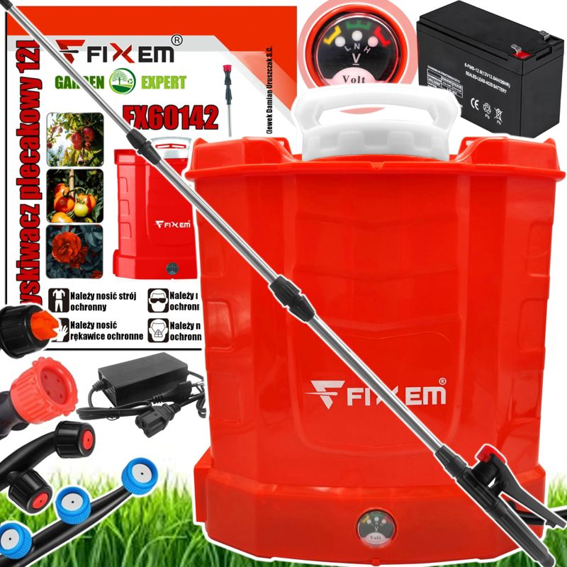 Opryskiwacz akumulatorowy Fixem ciśnieniowy plecakowy elektryczny 12l lanca 117cm 1kpl