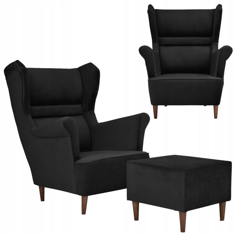 Fotel uszak do salonu z podnóżkiem Family Meble Zoja czarny 1szt